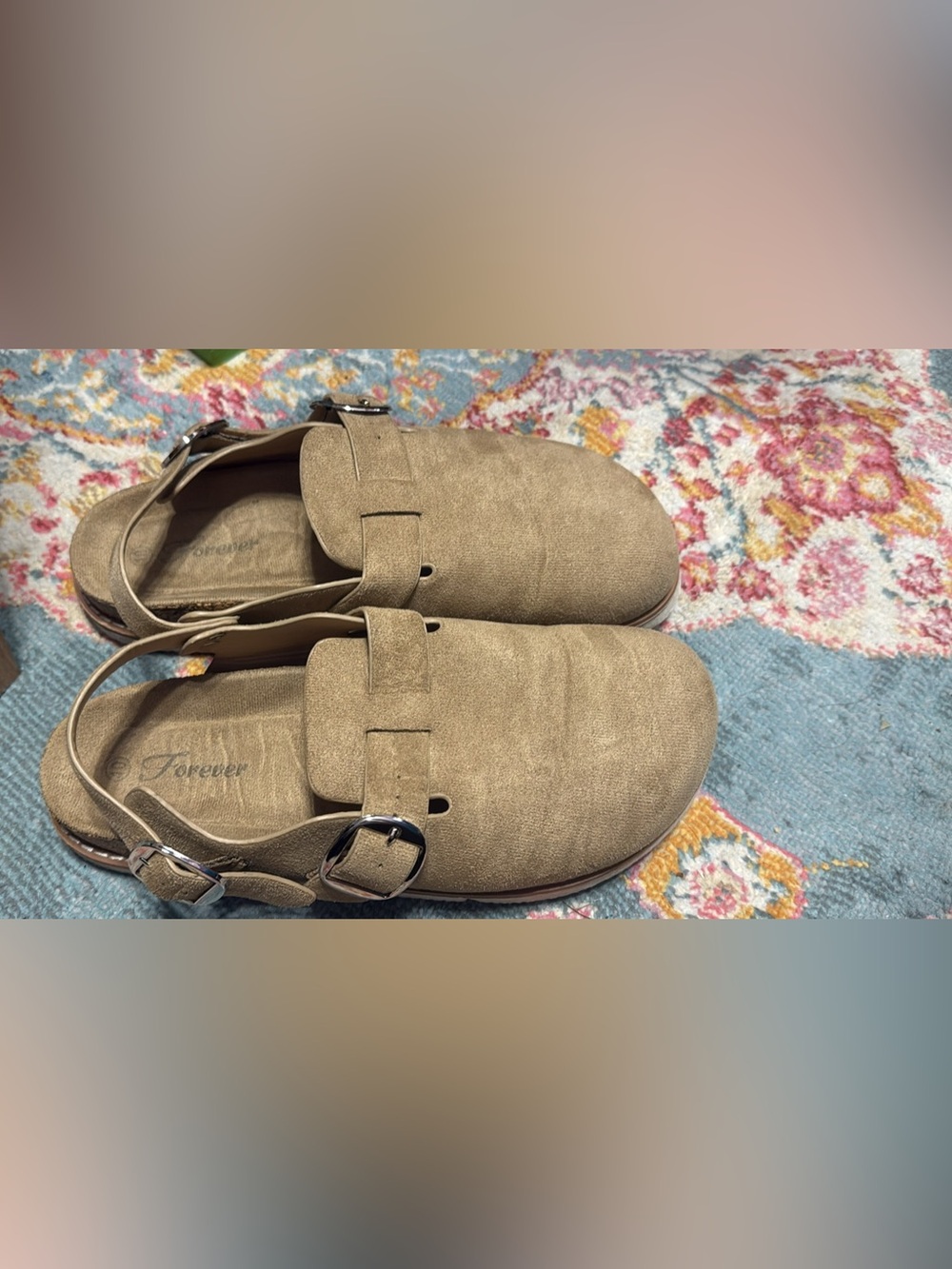Forever Collectibles Women’s Suede Buckle Flats in Taupe